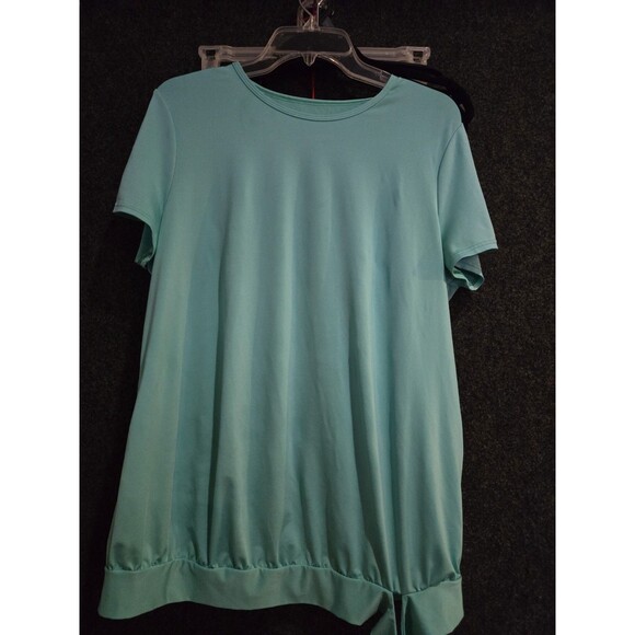 Lands’ End Top Womens Size M (10-12) Green Front Side Tie Short Sleeve Stretch - Picture 1 of 5